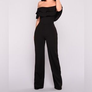 Fashion Nova Black Ruffle Off-Shoulder Jumpsuit